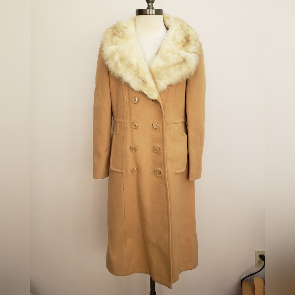 Vintage 1970s Camel Tan Youthcraft Coat With Fur Collar, Penny Lane, Medium